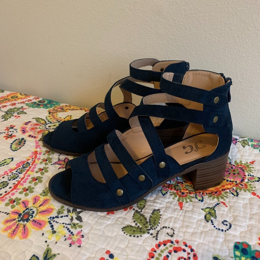 Journee Collection Blue Faux Suede Sandal Booties